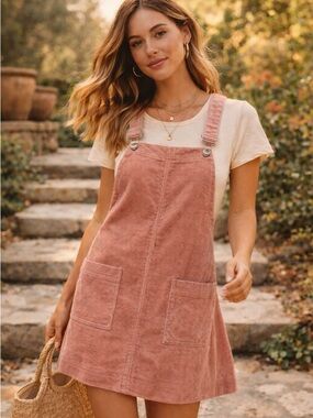 Forever 21 Corduroy Overall Mini Dress Pink M